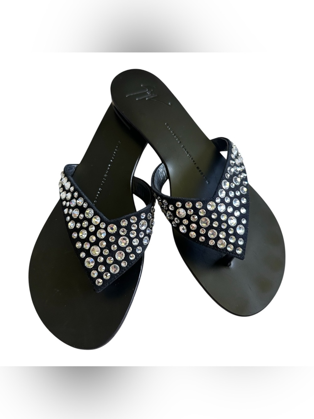 Giuseppe Zanotti Design Black Crystal Flip Flops Size 39.5